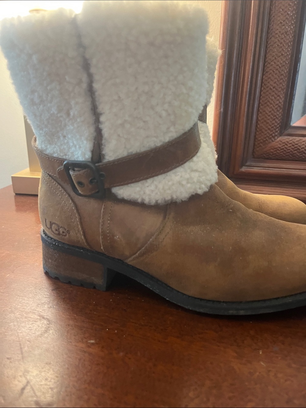 UGG Chestnut Shearling-Lined Buckle Ankle Boots